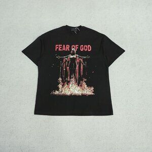 Fear of God Black Dark Style Print Short Sleeve T Shirt